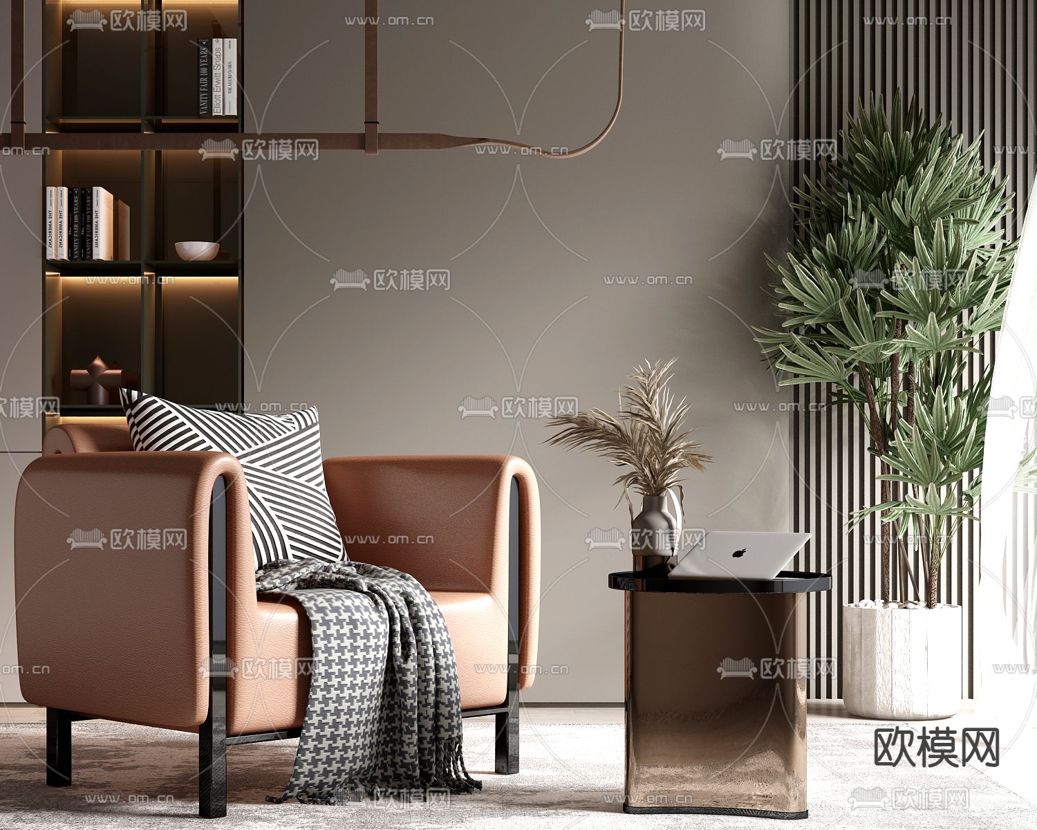 现代棕色单人沙发3d模型下载