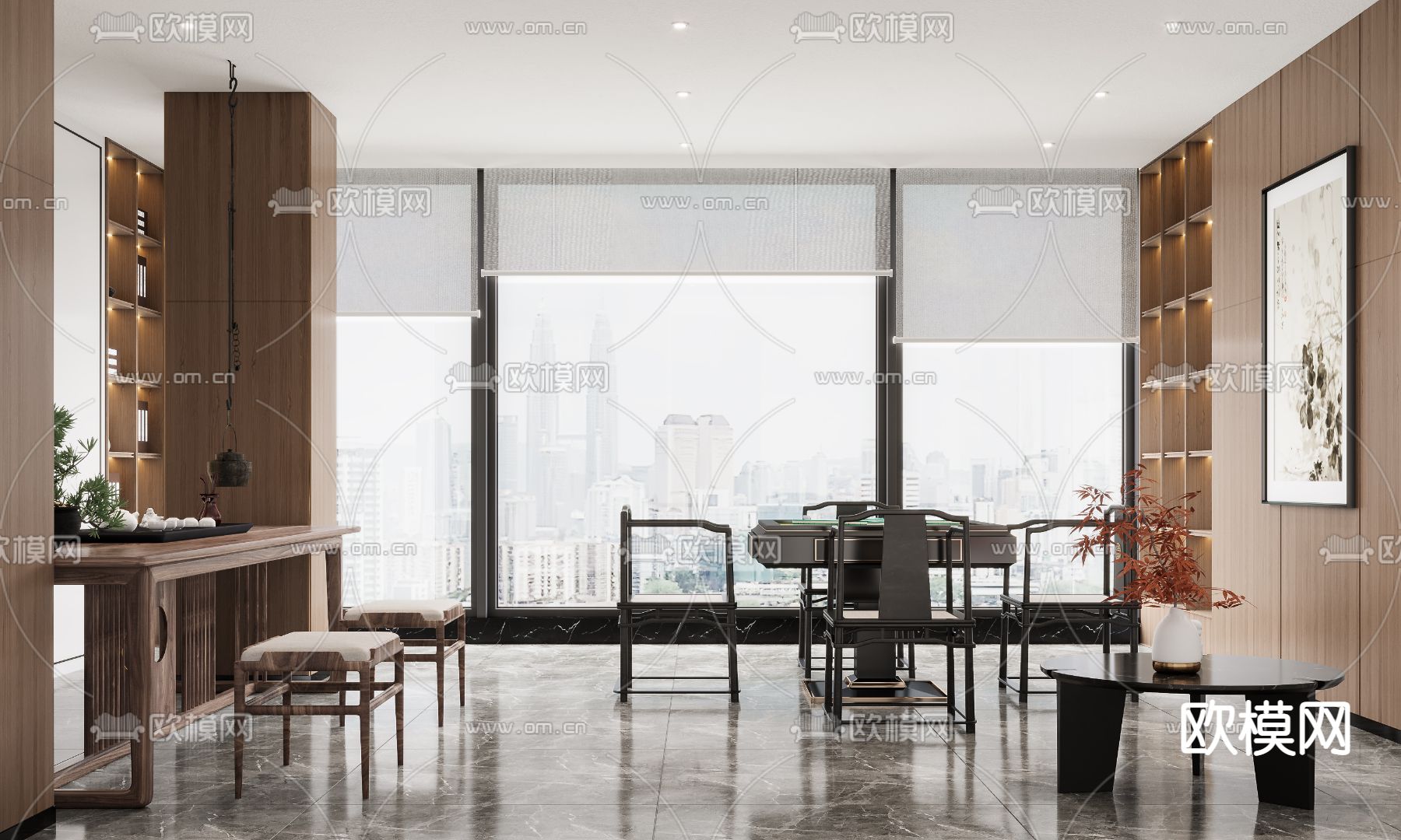 新中式茶室3d模型下载（渲染图2）