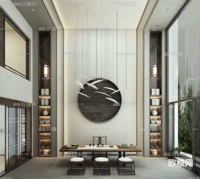 新中式茶室 餐厅免费3d模型下载(渲染图1)
