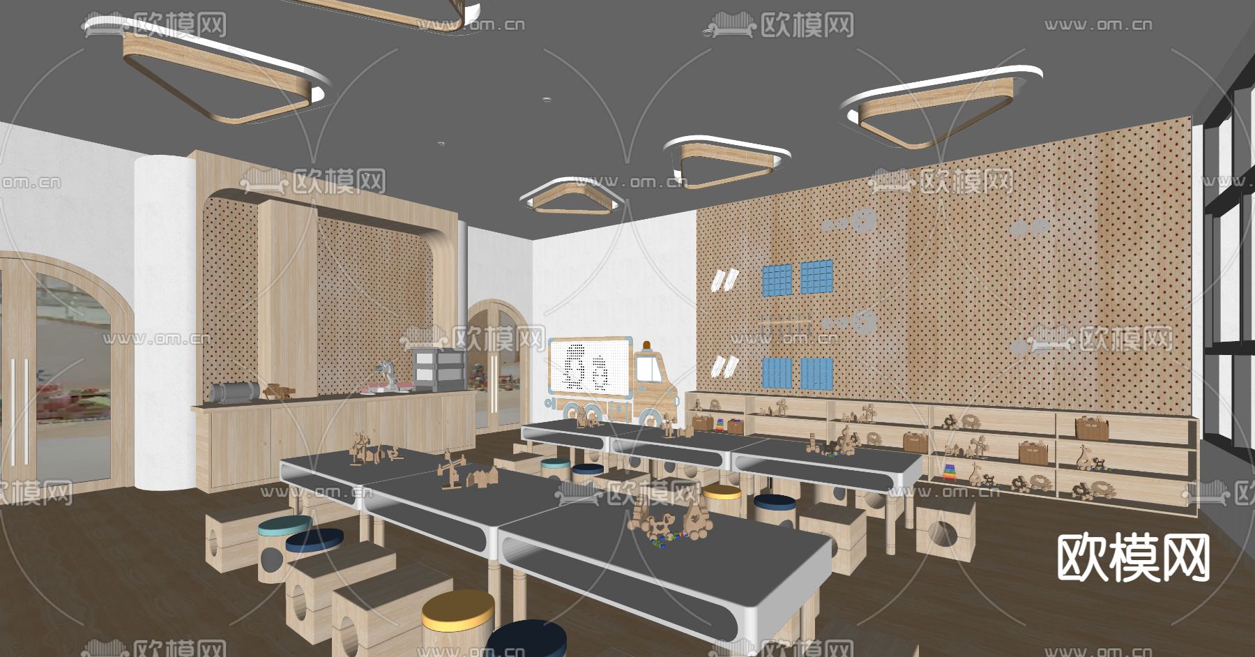 现代幼儿园手工教室su模型下载（渲染图3）