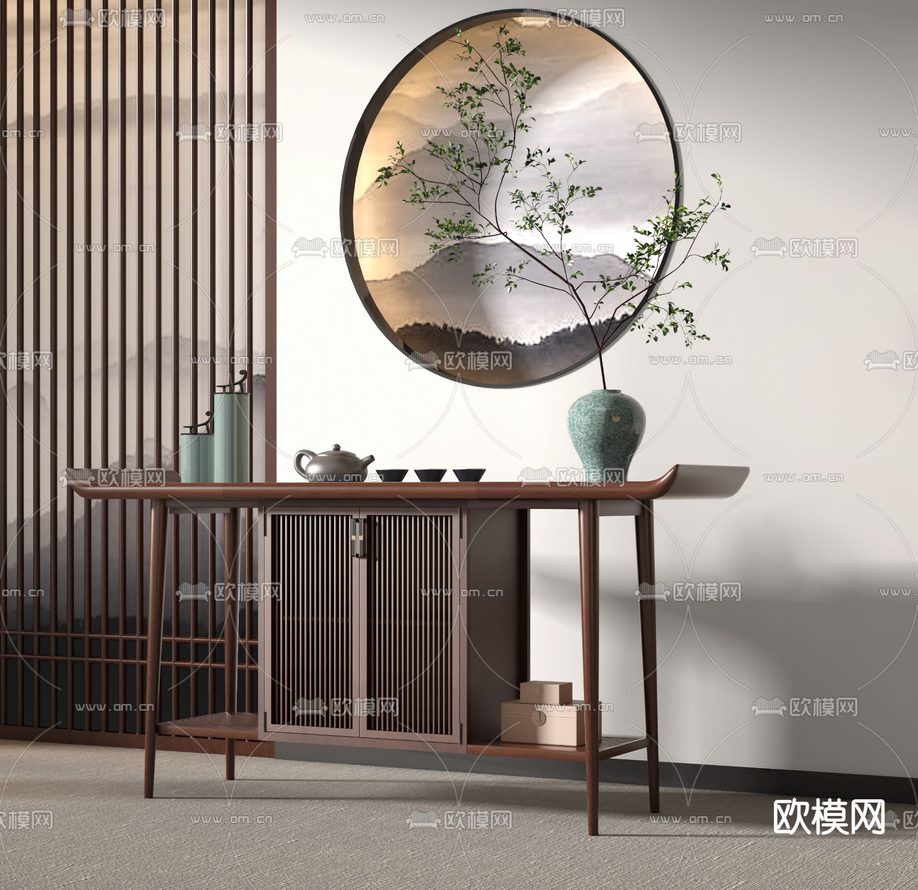 中式端景台 条案3d模型