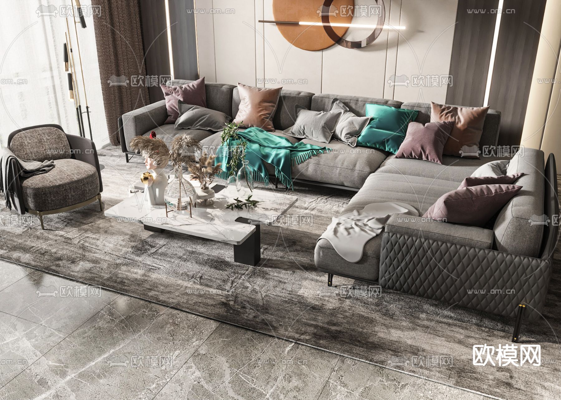 现代转角组合沙发3d模型下载_ID12160013_3dmax免费模型-欧模网