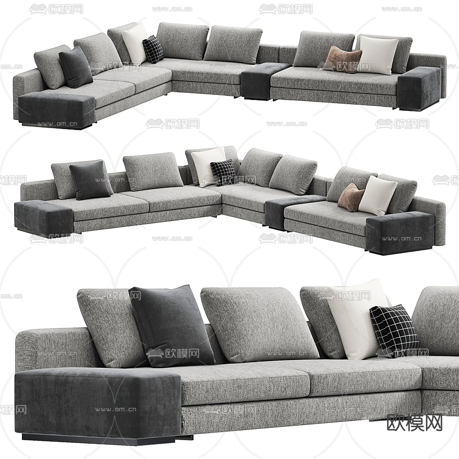 Minotti 灰色转角沙发3d模型下载