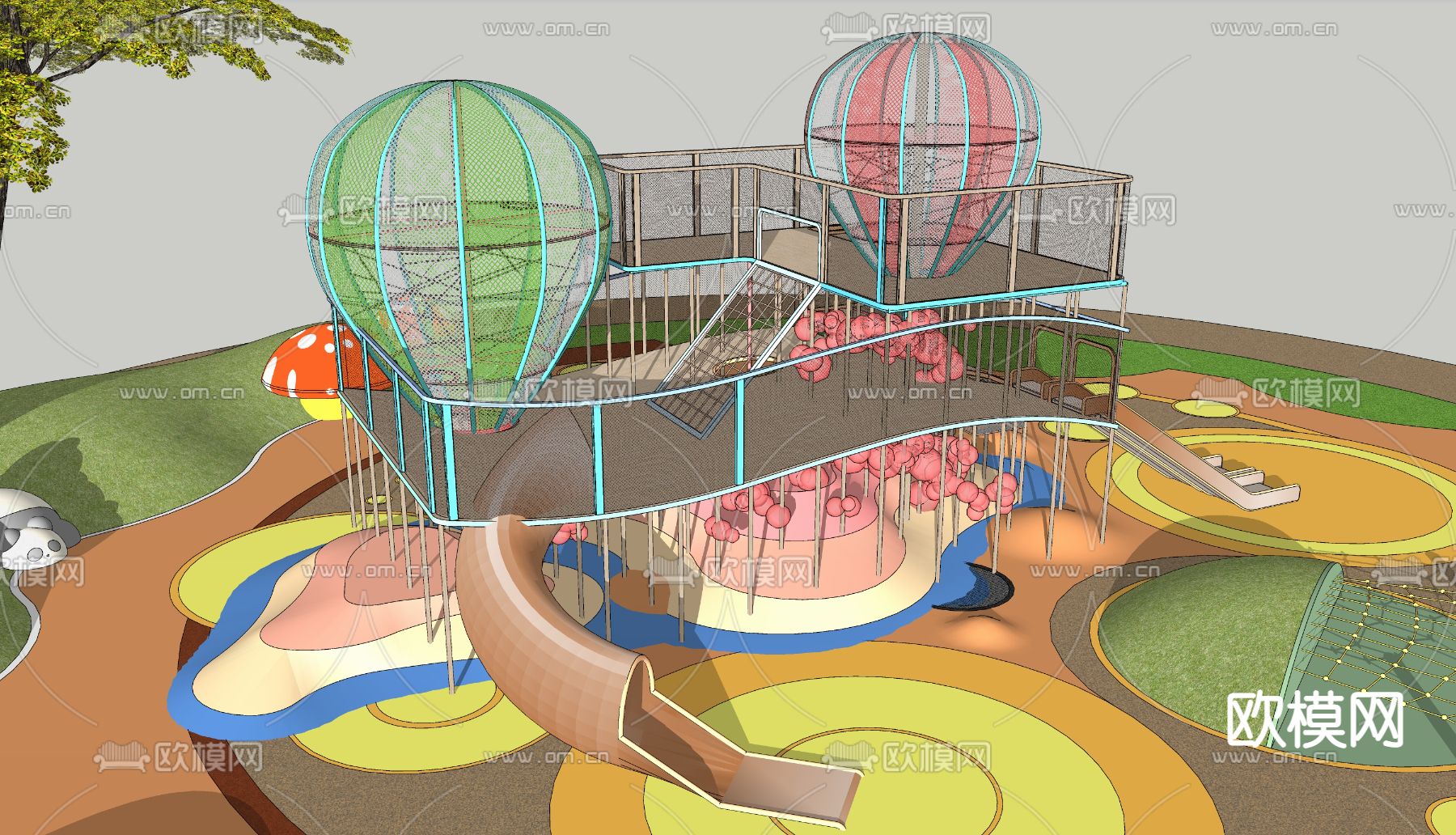 现代彩色气球儿童滑梯su模型下载（渲染图4）