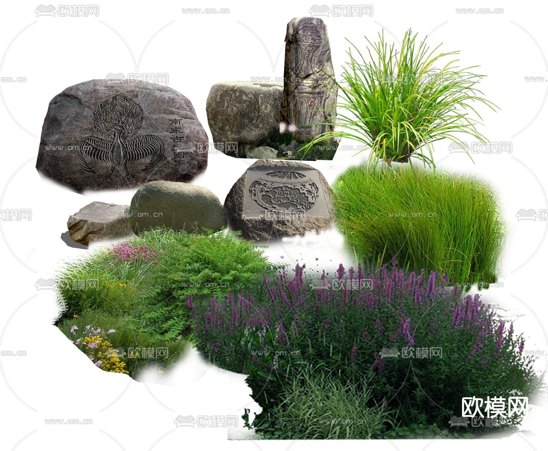 石头绿植花草psd下载