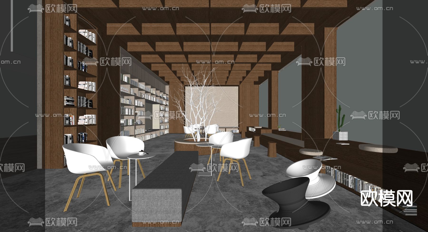 现代图书馆su模型下载（渲染图2）