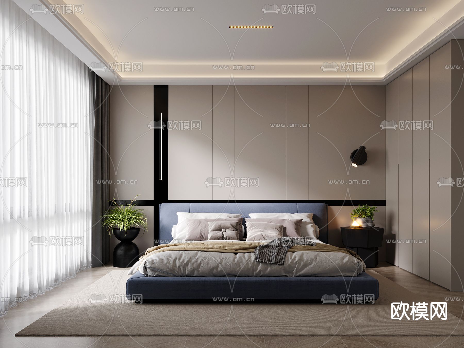 现代卧室主人房免费3d模型下载