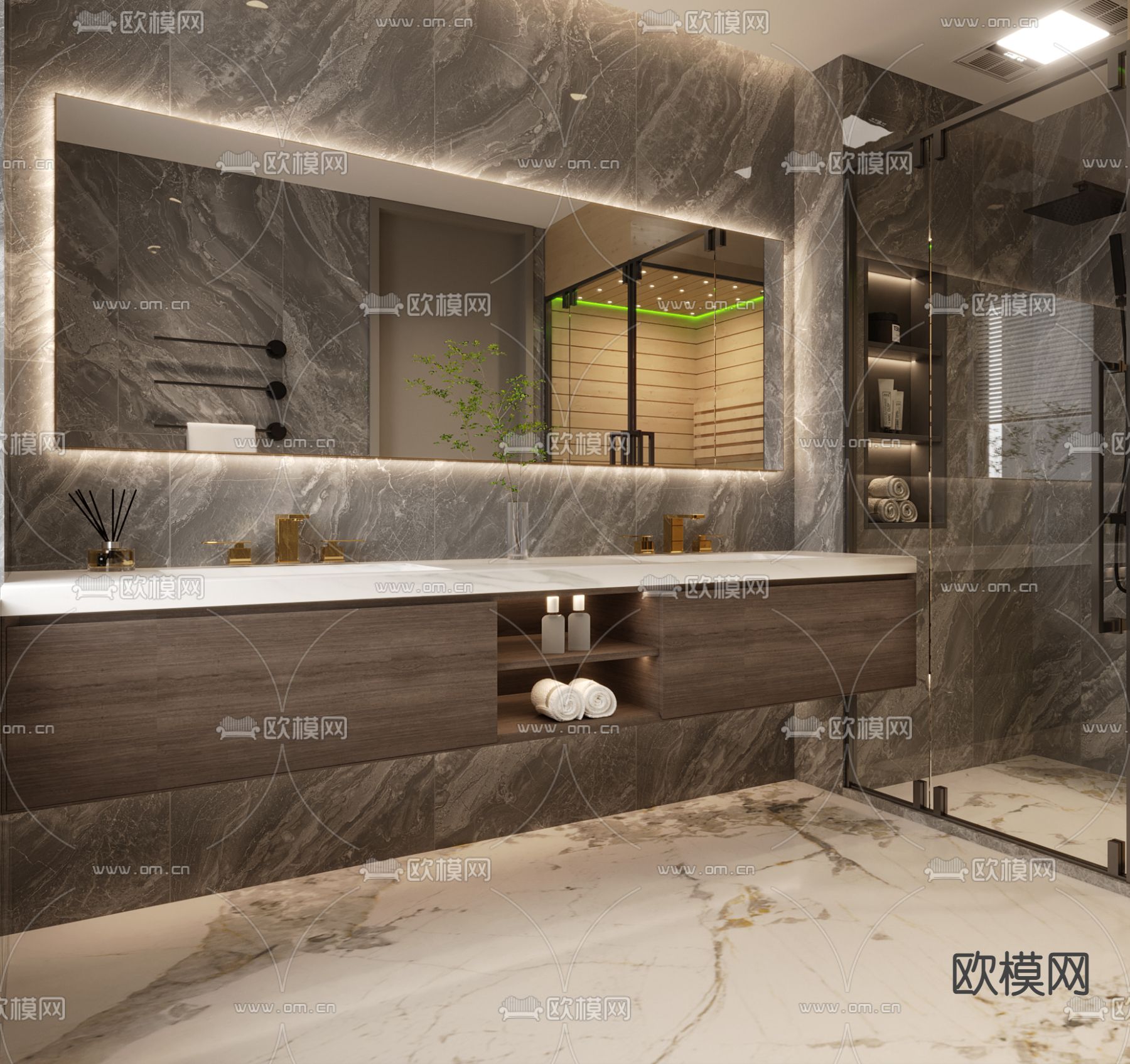 现代卫生间免费3d模型下载_ID12158533_3dmax免费模型-欧模网