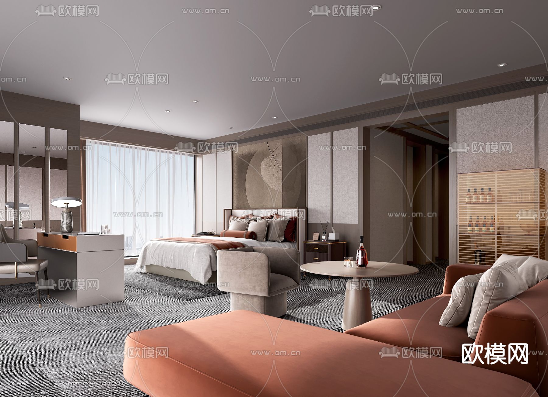 现代酒店客房免费3d模型下载