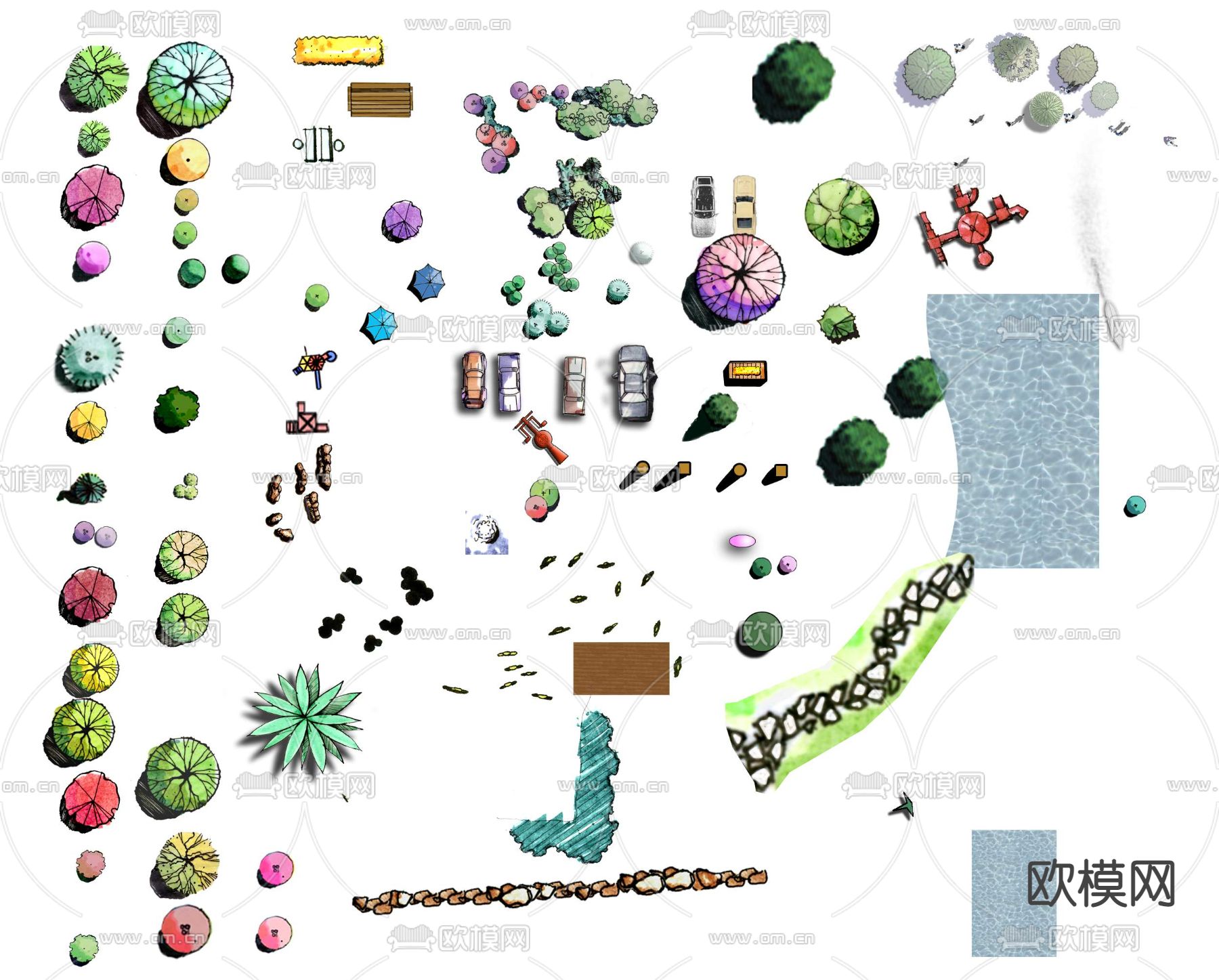 现代大树绿植汽车平面图psd下载