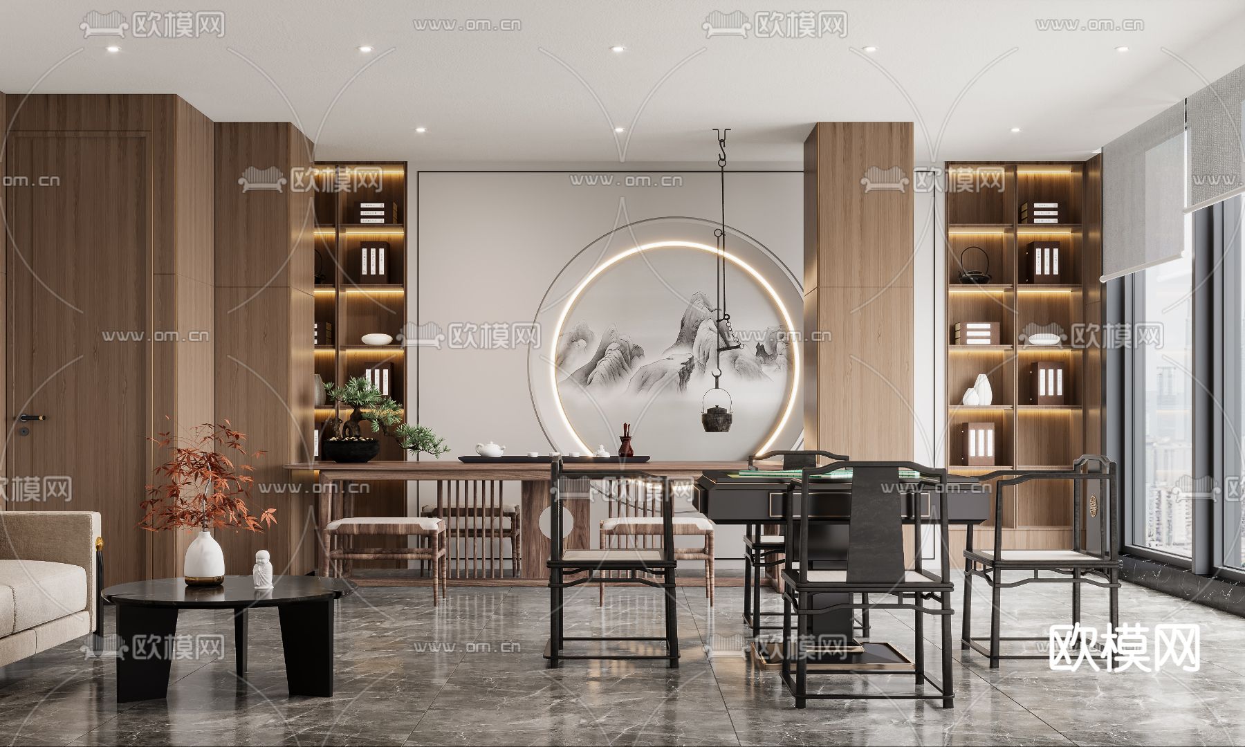 新中式茶室3d模型下载（渲染图1）