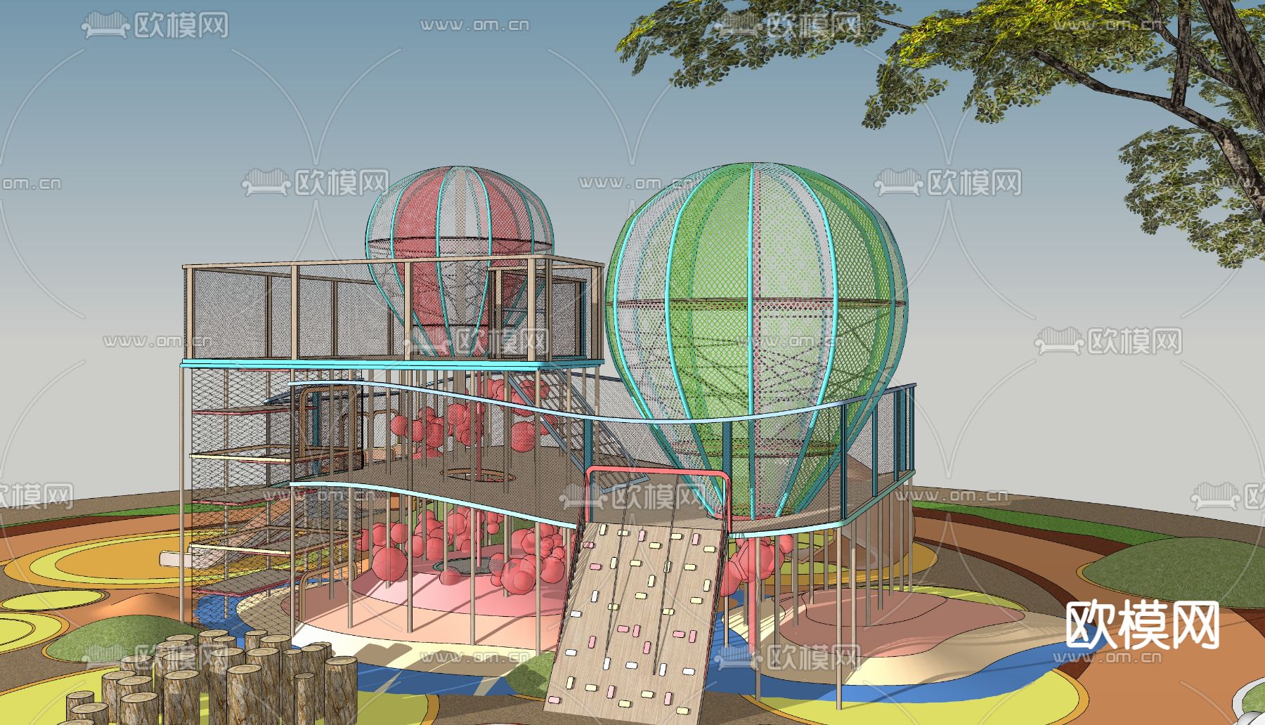 现代彩色气球儿童滑梯su模型下载（渲染图3）