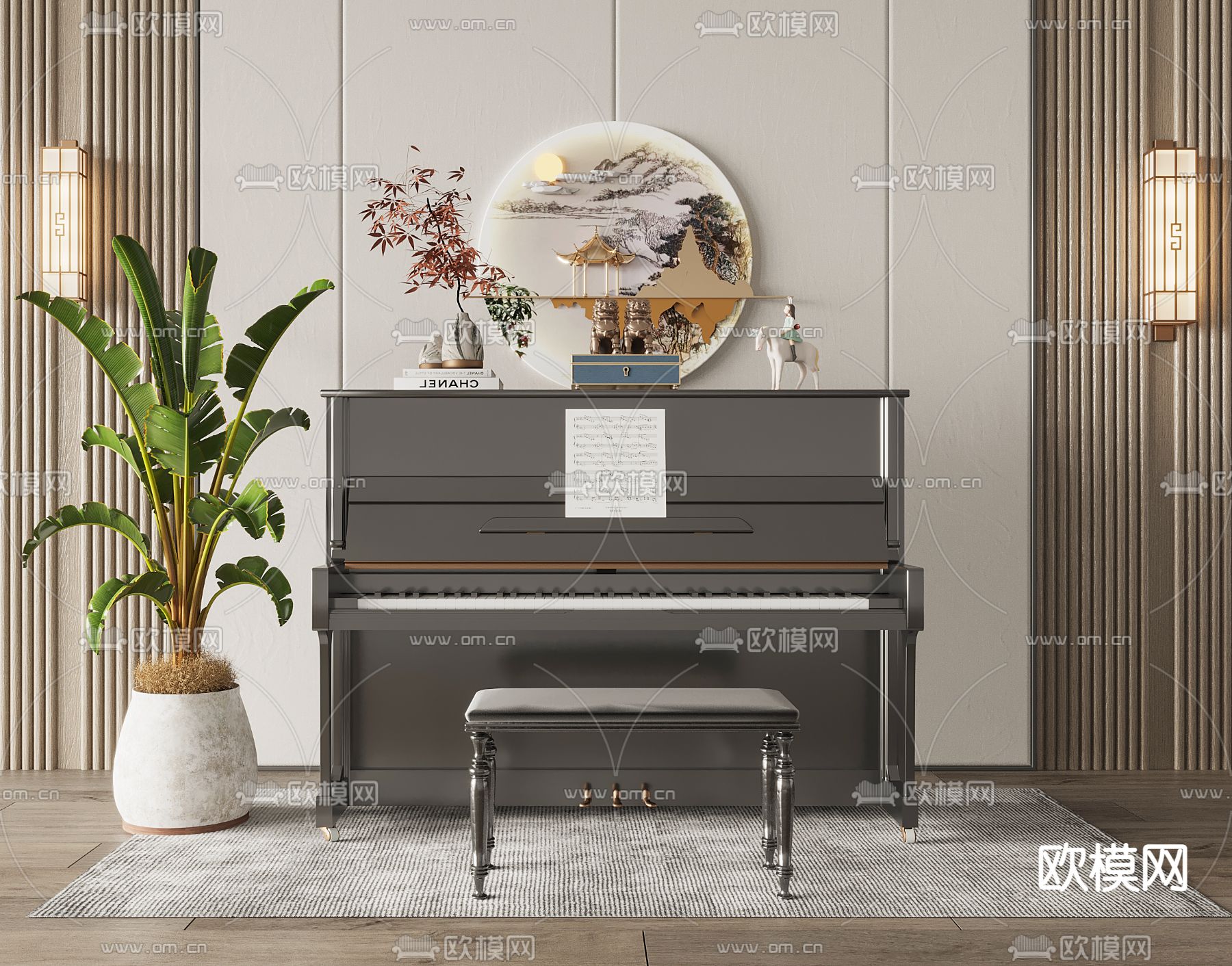 新中式钢琴3d模型下载
