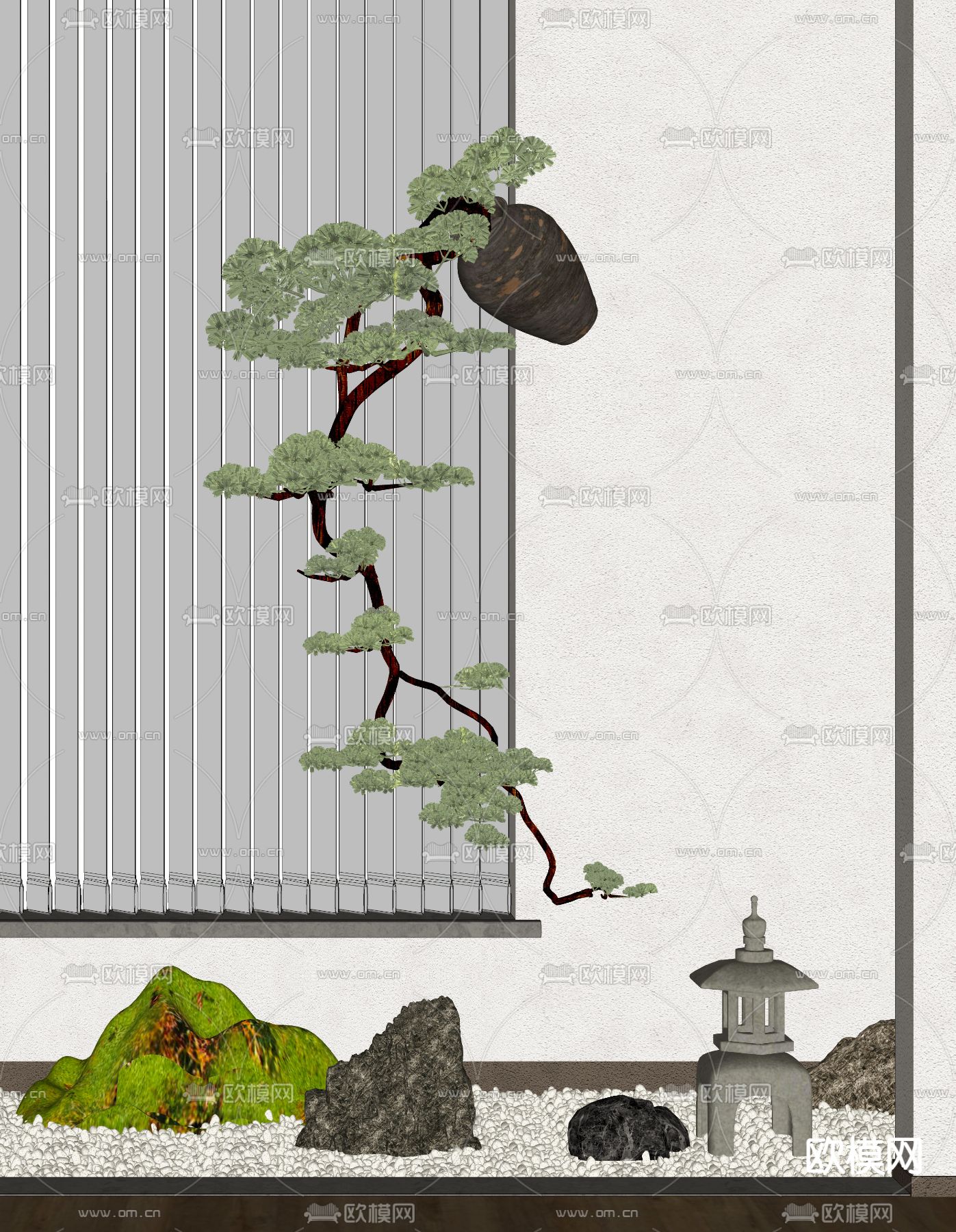 新中式植物造景禅意小品su模型
