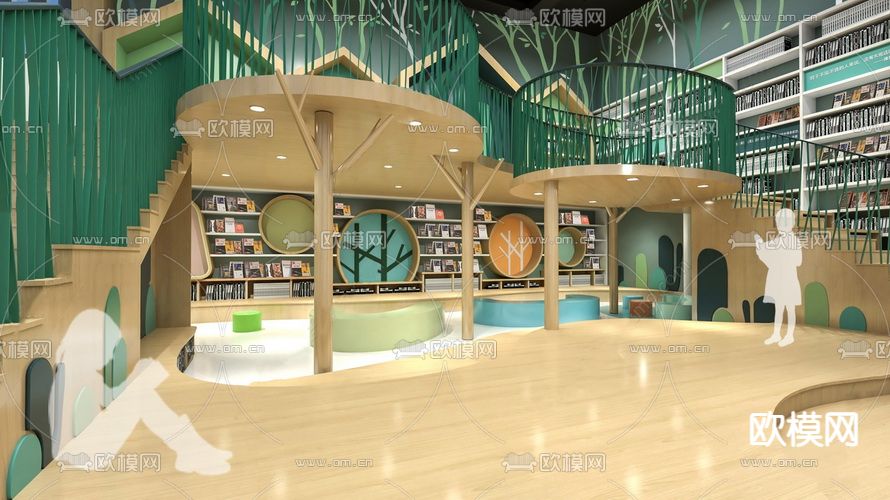 现代图书馆su模型下载（渲染图1）