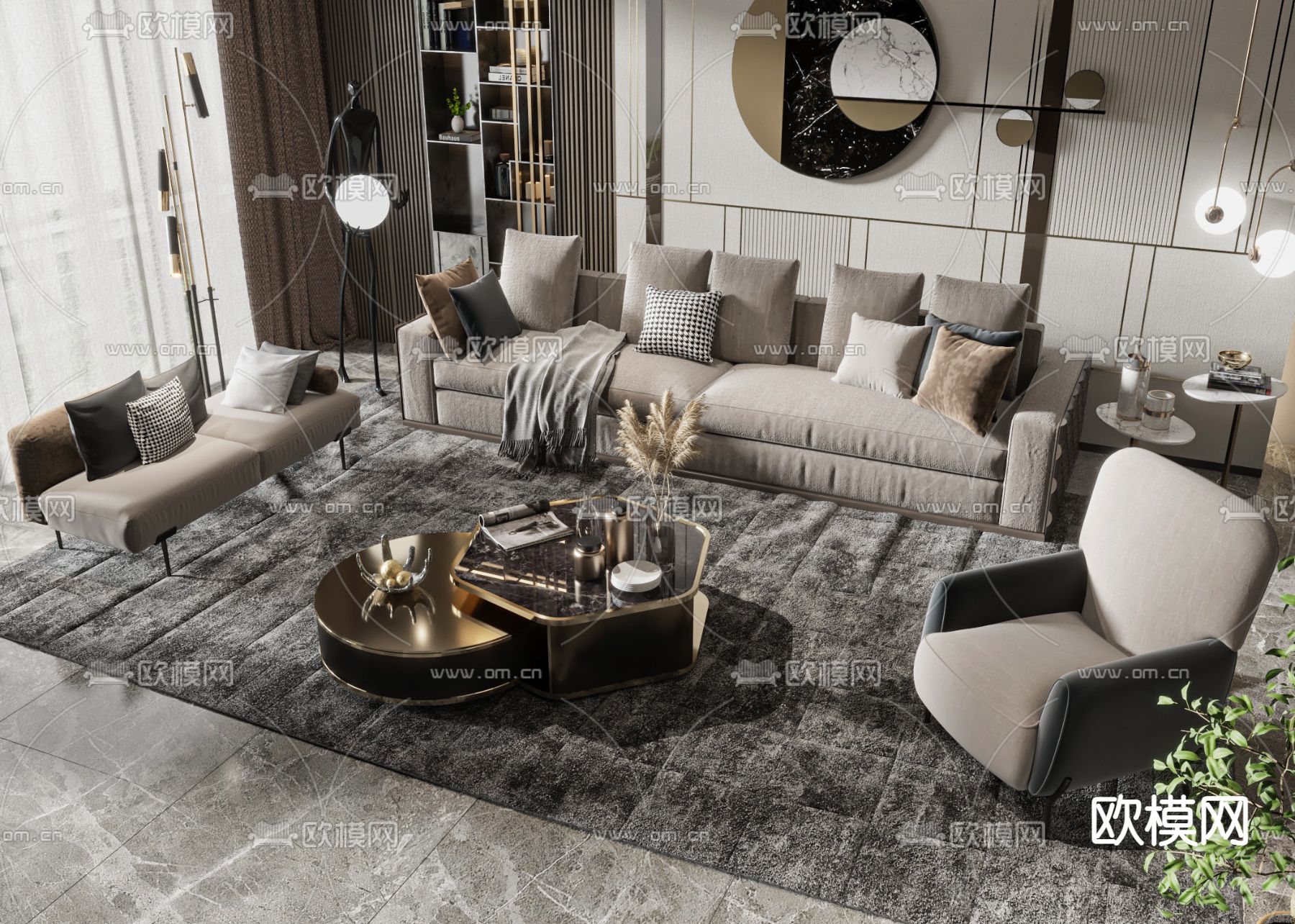 高级灰组合沙发3d模型下载