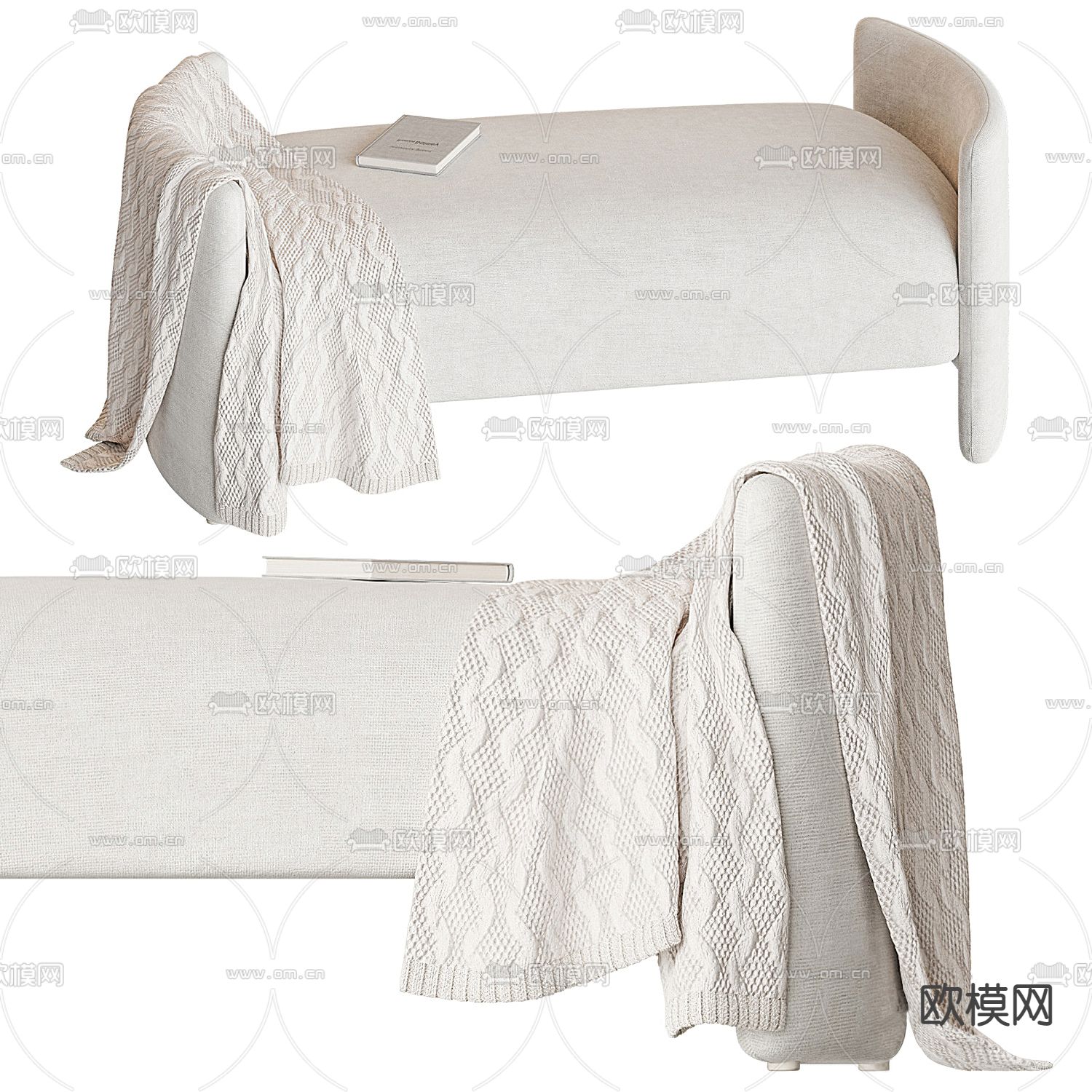 Flexform 沙发凳 床尾凳 脚踏3d模型下载（渲染图1）