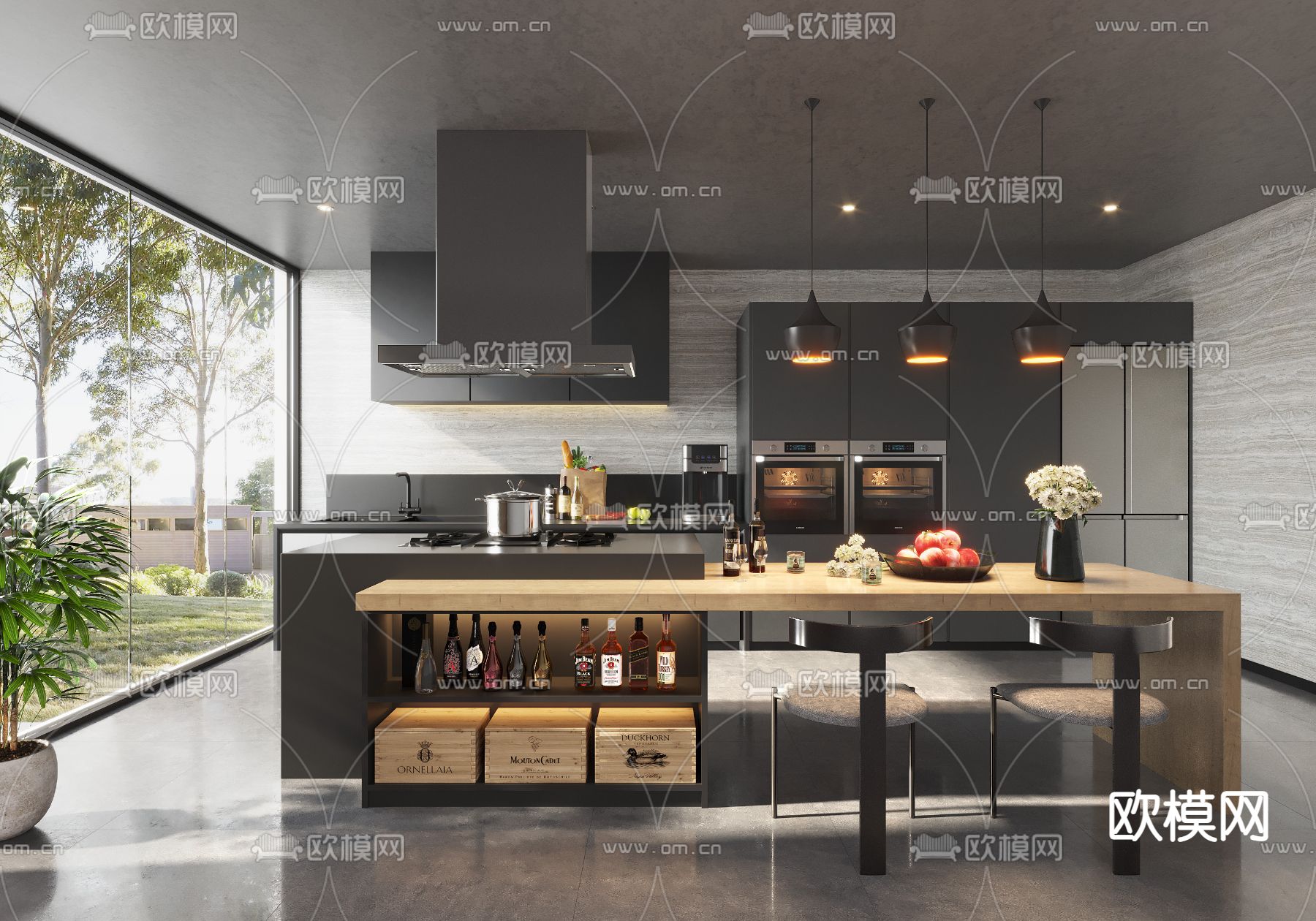 现代中岛餐厅3d模型下载_ID12158741_3dmax免费模型-欧模网