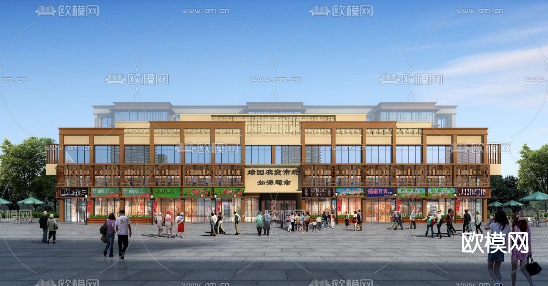 现代超市市场外观psd下载