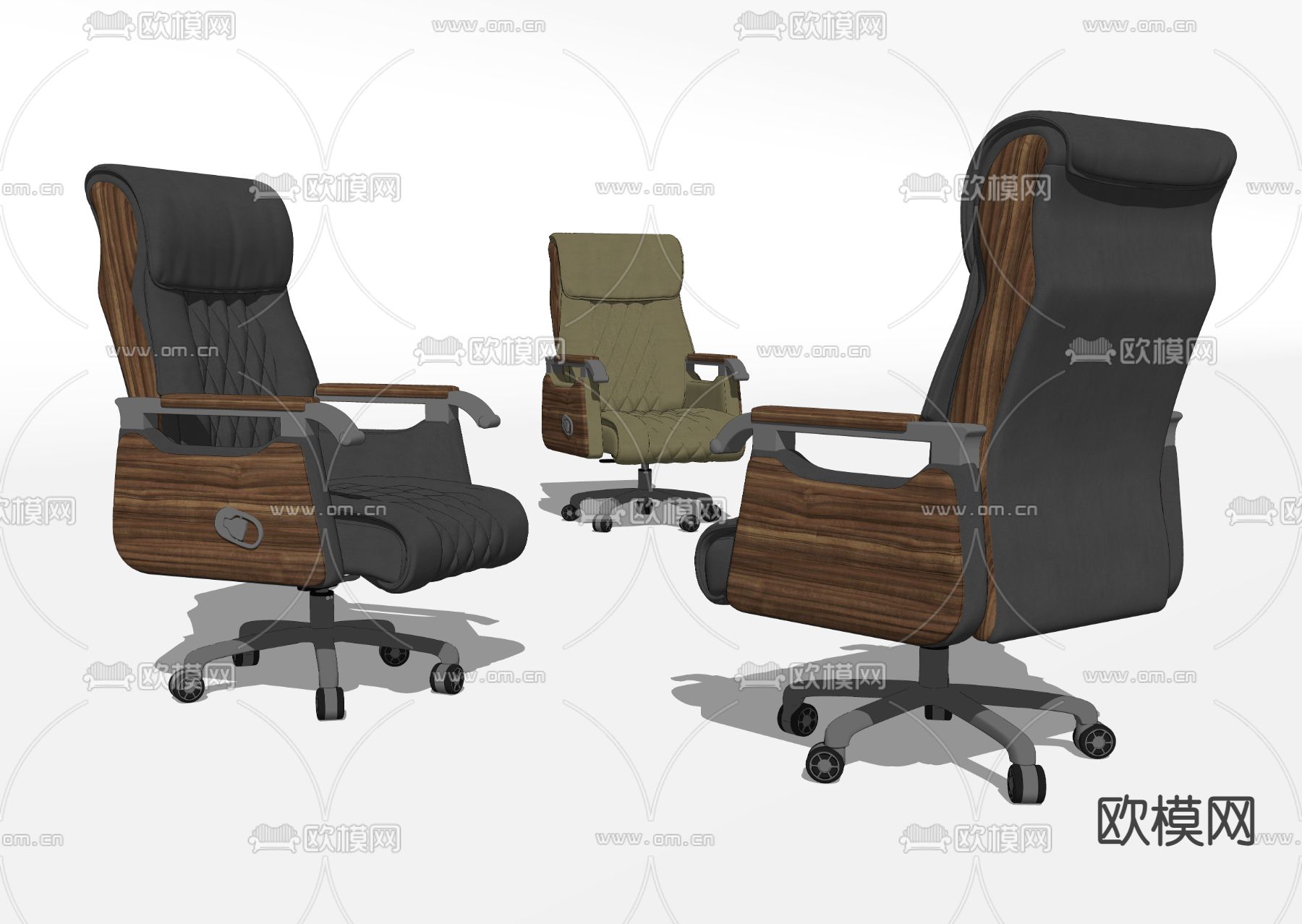 现代实木皮质办公椅su模型下载（渲染图2）