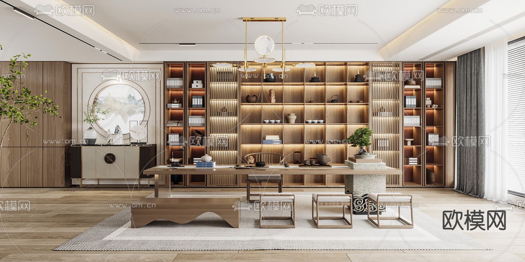 新中式茶室3d模型下载