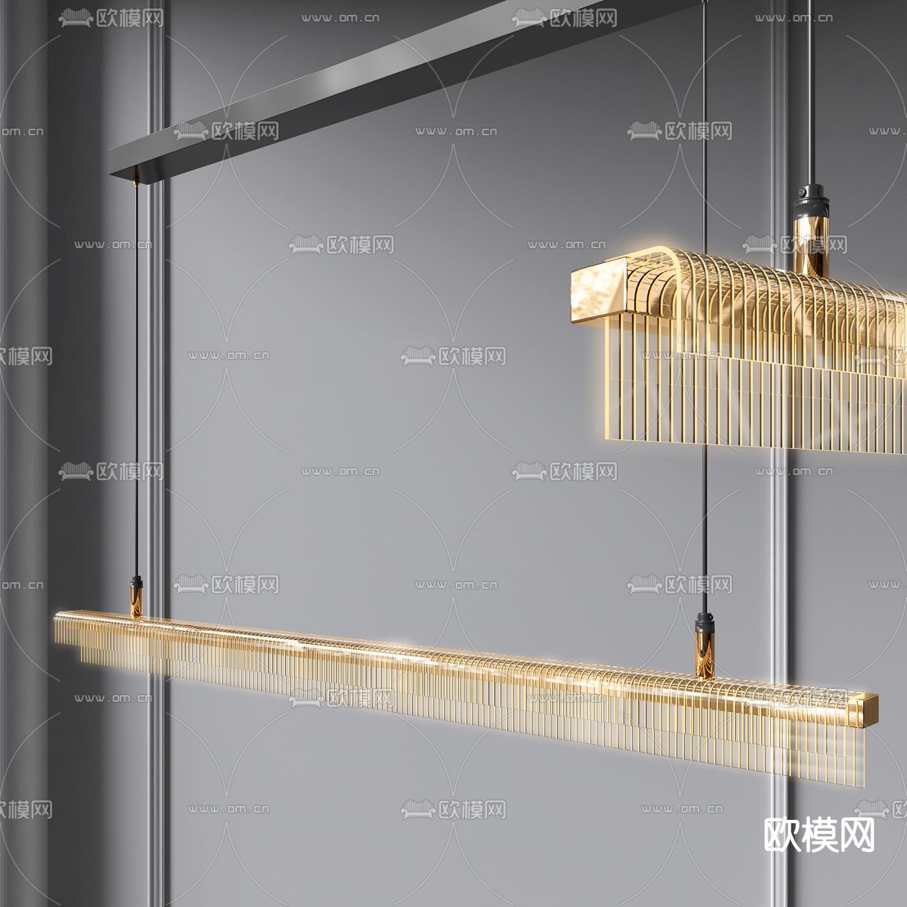 现代轻奢条形吊灯3d模型下载_ID12156395_3dmax免费模型-欧模网