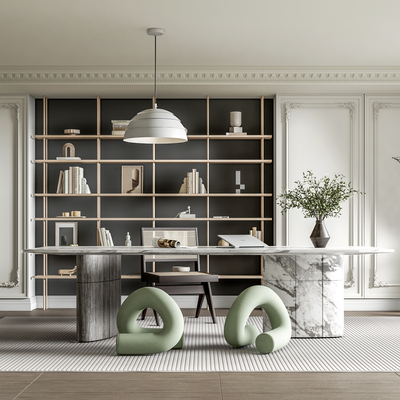 奶油风书房su模型