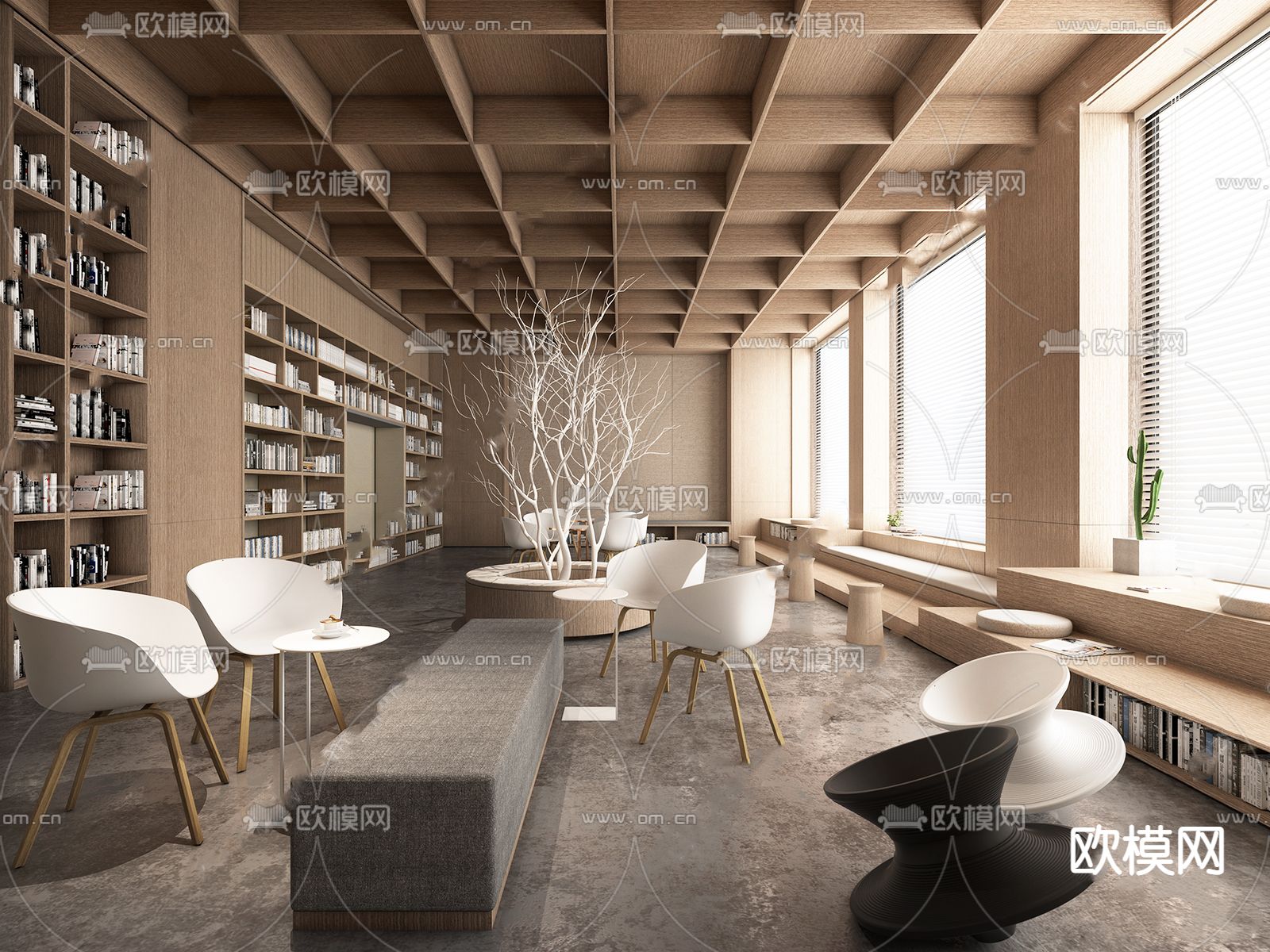 现代图书馆su模型下载（渲染图1）