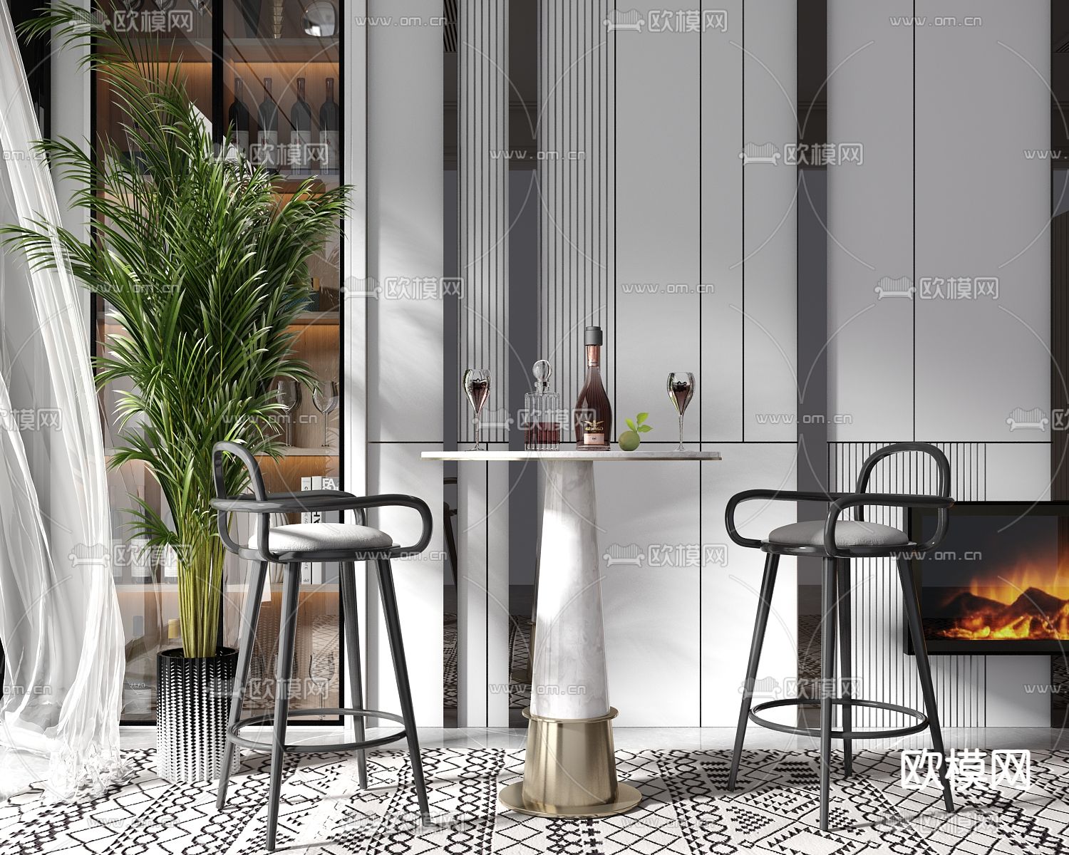 现代轻奢吧台椅su模型下载（渲染图1）