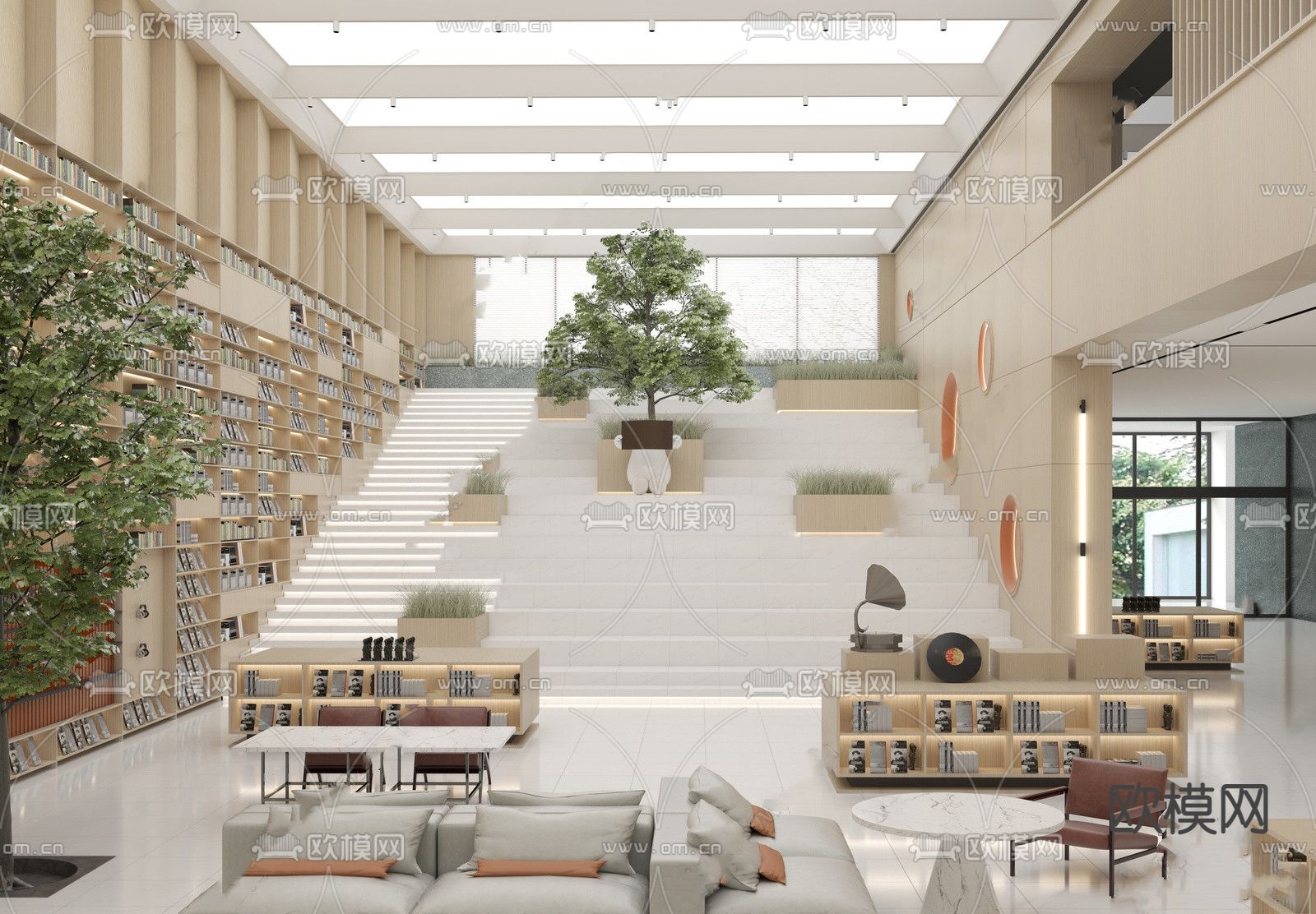 现代图书馆su模型下载（渲染图1）