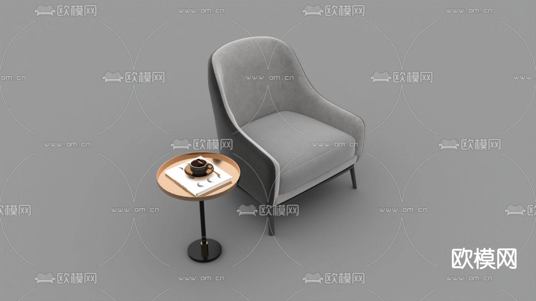 现代简约布艺实木休闲沙发免费3d模型下载