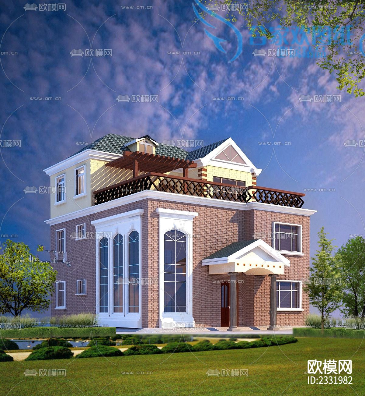 别墅cad施工图下载（渲染图2）