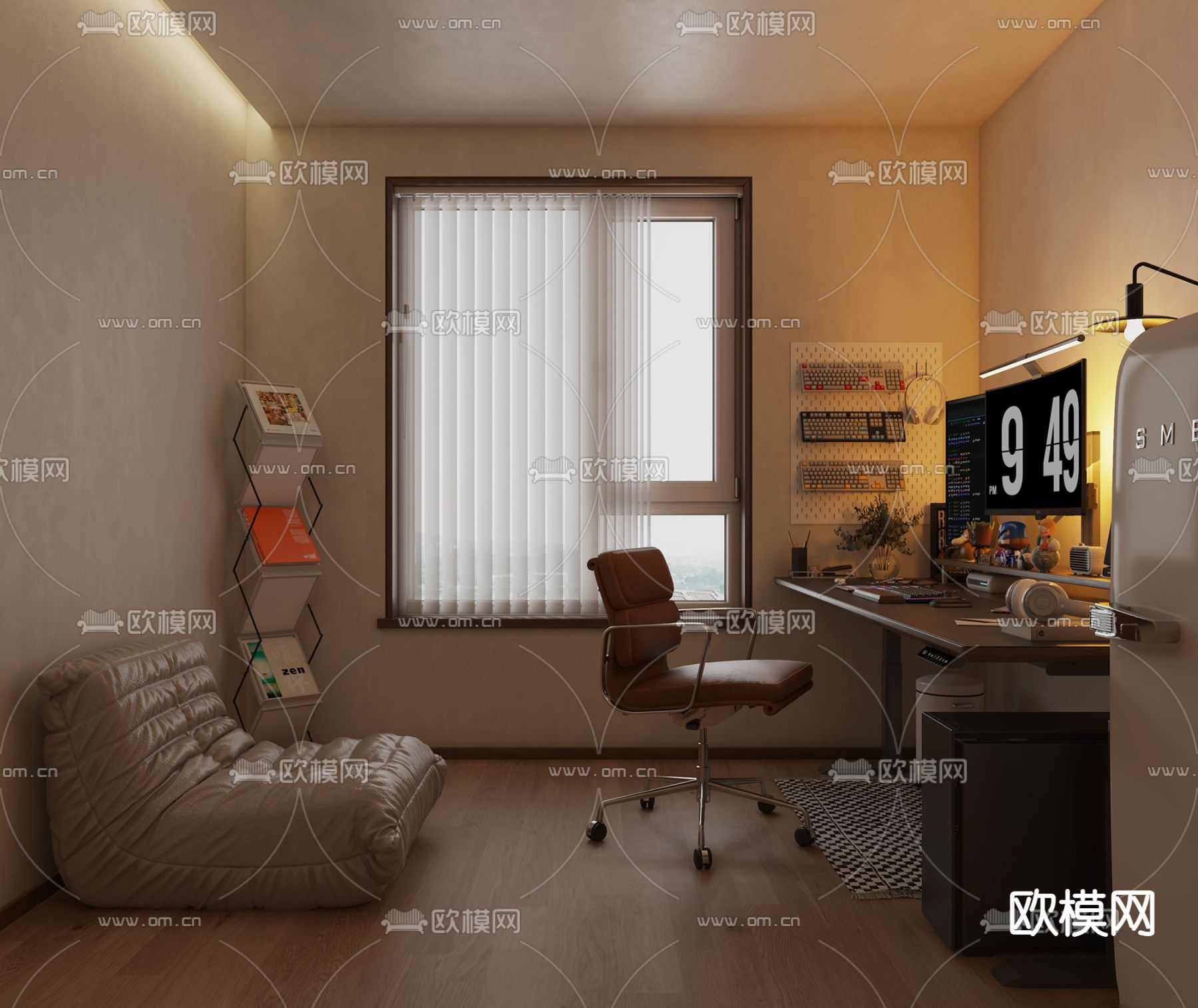 现代书房su模型下载（渲染图1）