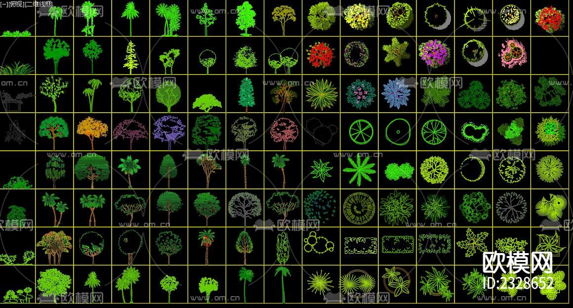 多种炫彩植物cad图库下载（渲染图2）