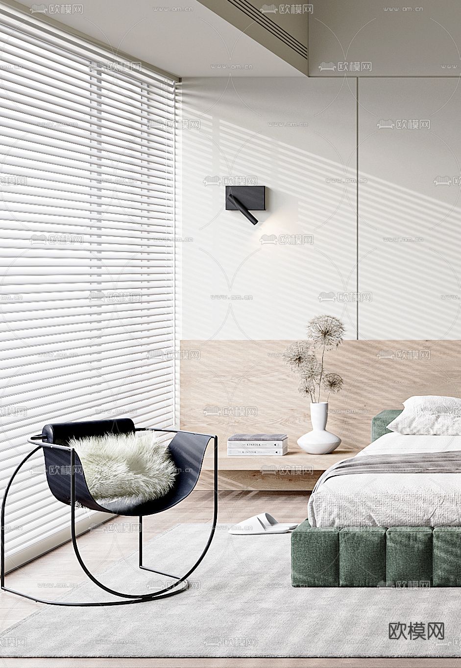 奶油风卧室主人房3d模型下载（渲染图2）