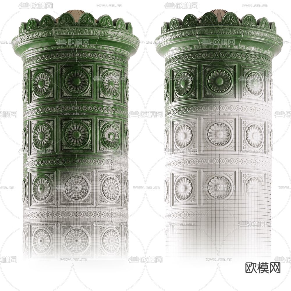 欧式古典罗马柱 瓷柱3d模型下载（渲染图2）