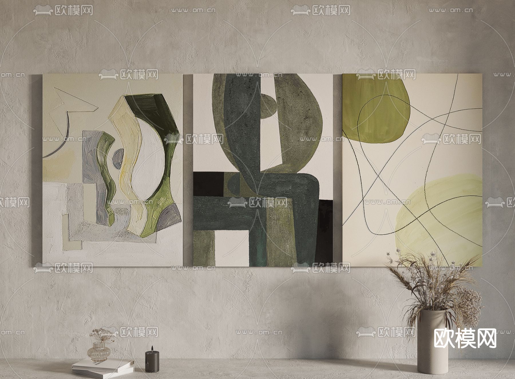 侘寂风装饰画 抽象画su模型下载（渲染图1）