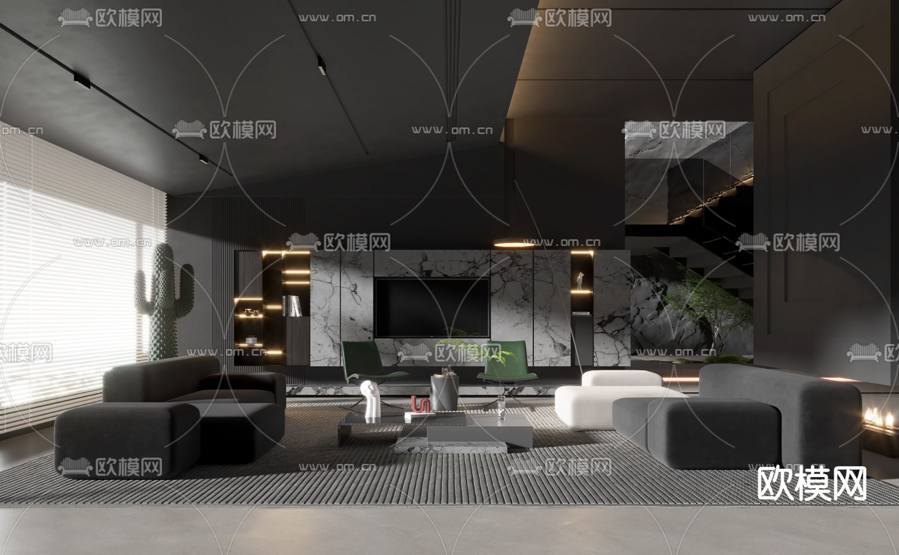 暗黑风客厅3d模型下载