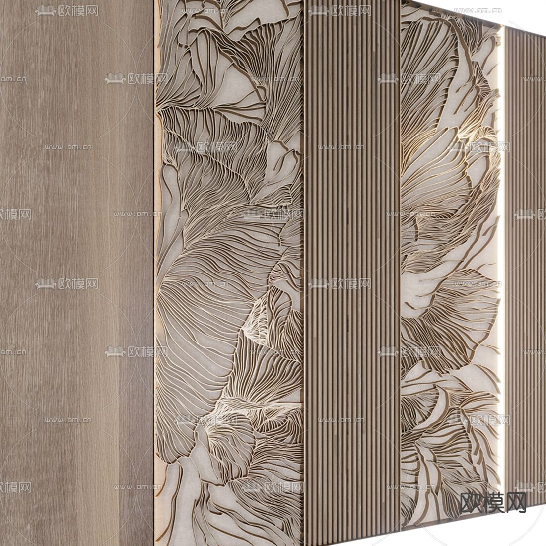 新中式背景墙 护墙板3d模型下载（渲染图2）