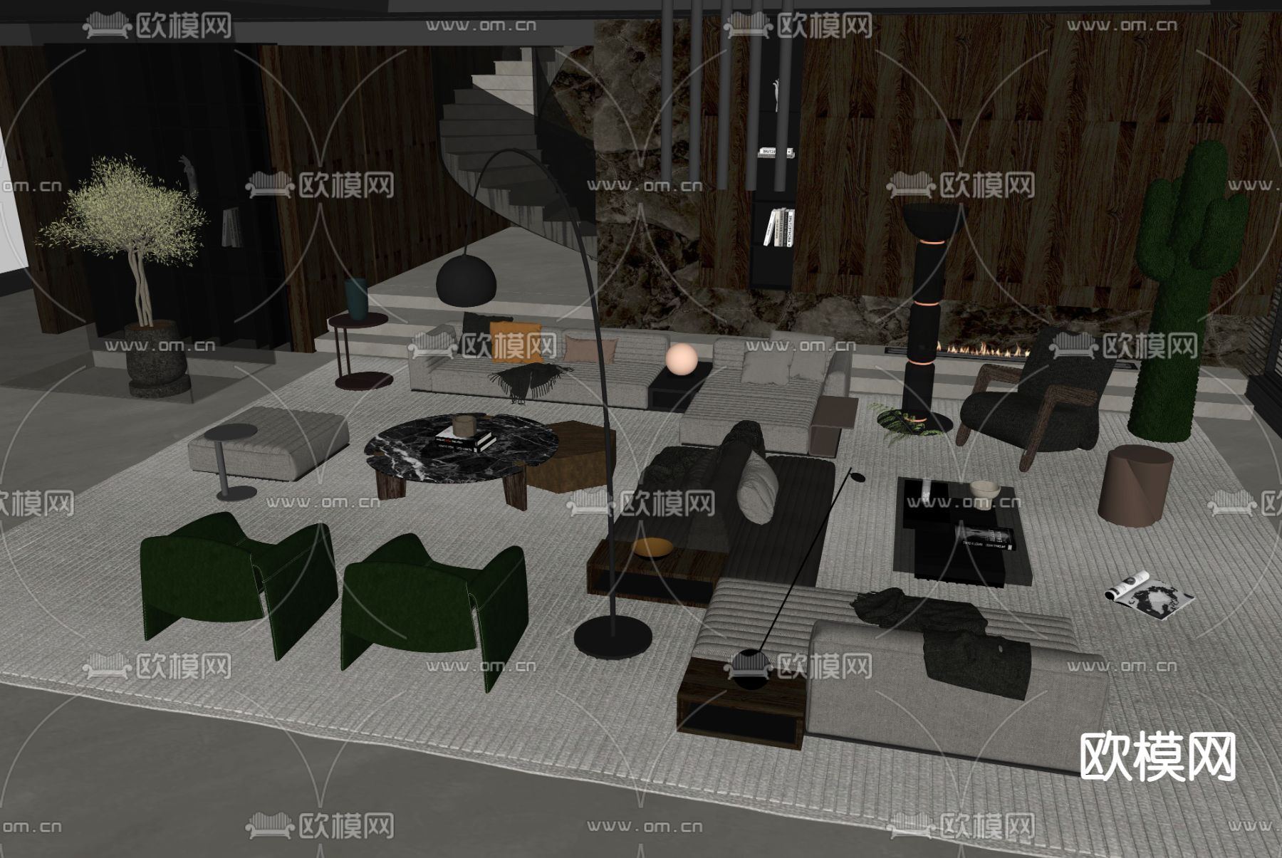 Minotti 沙发茶几组合su模型下载（渲染图2）