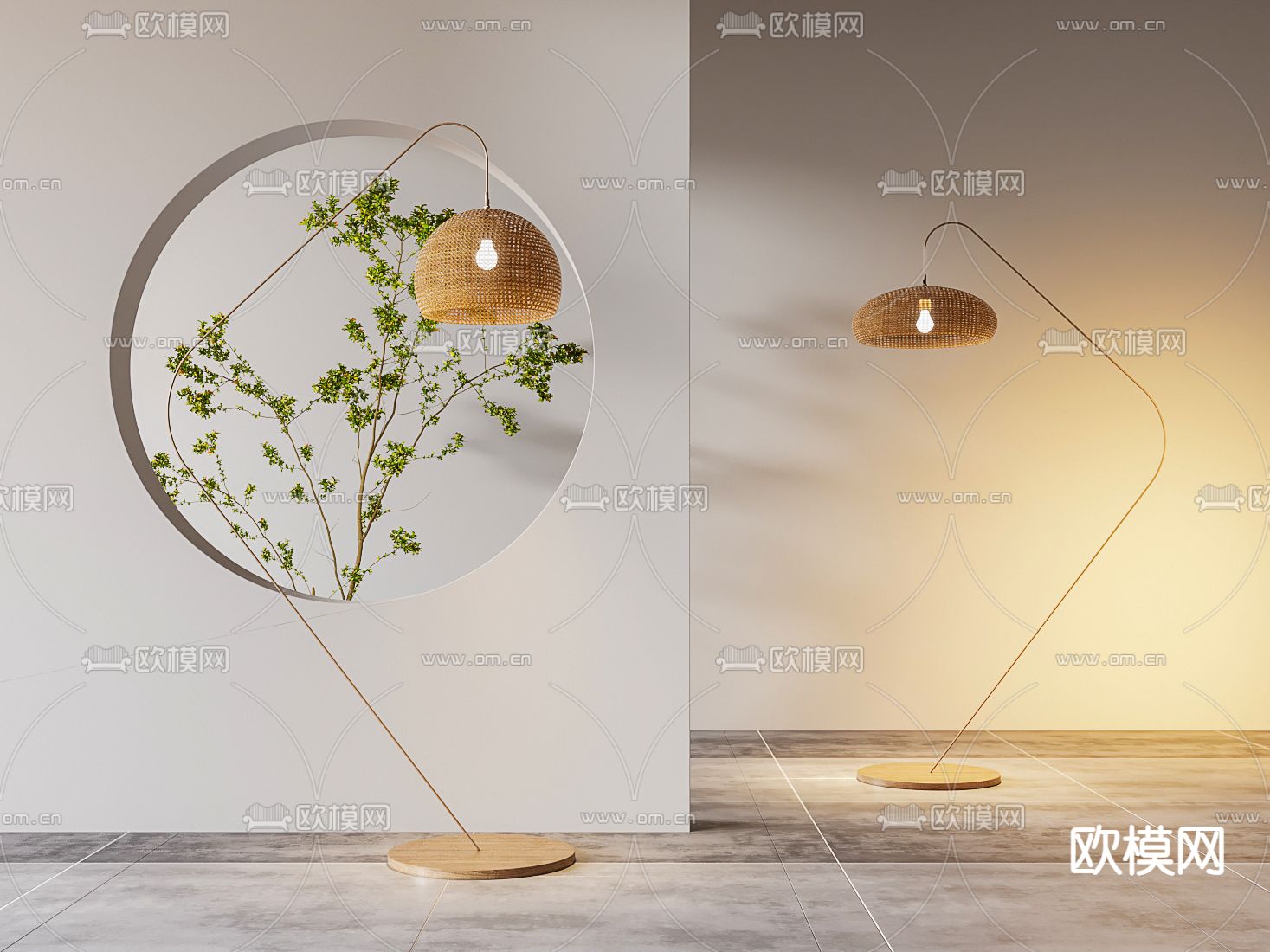 现代藤编落地灯3d模型下载