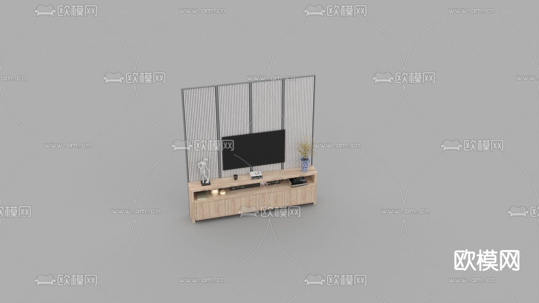 新中式简约实木电视柜免费3d模型下载