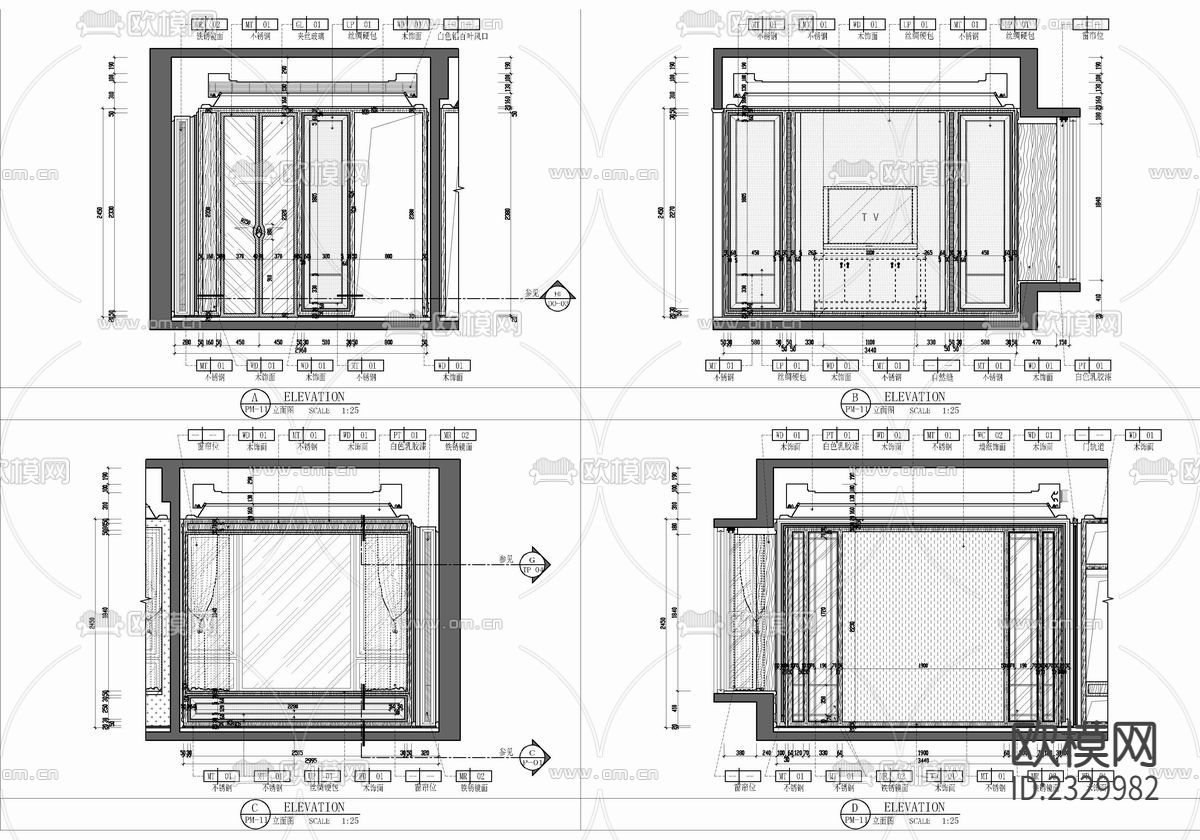 110㎡新中式样板房cad施工图下载（渲染图7）
