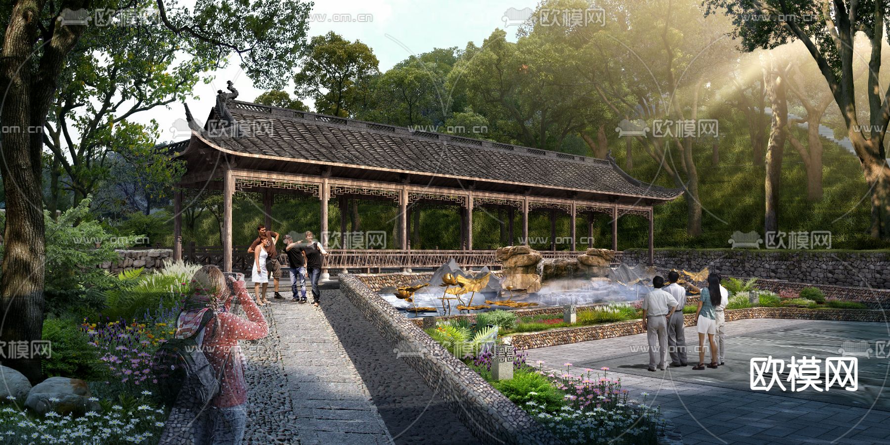 中式公园凉亭 亭子3d模型下载