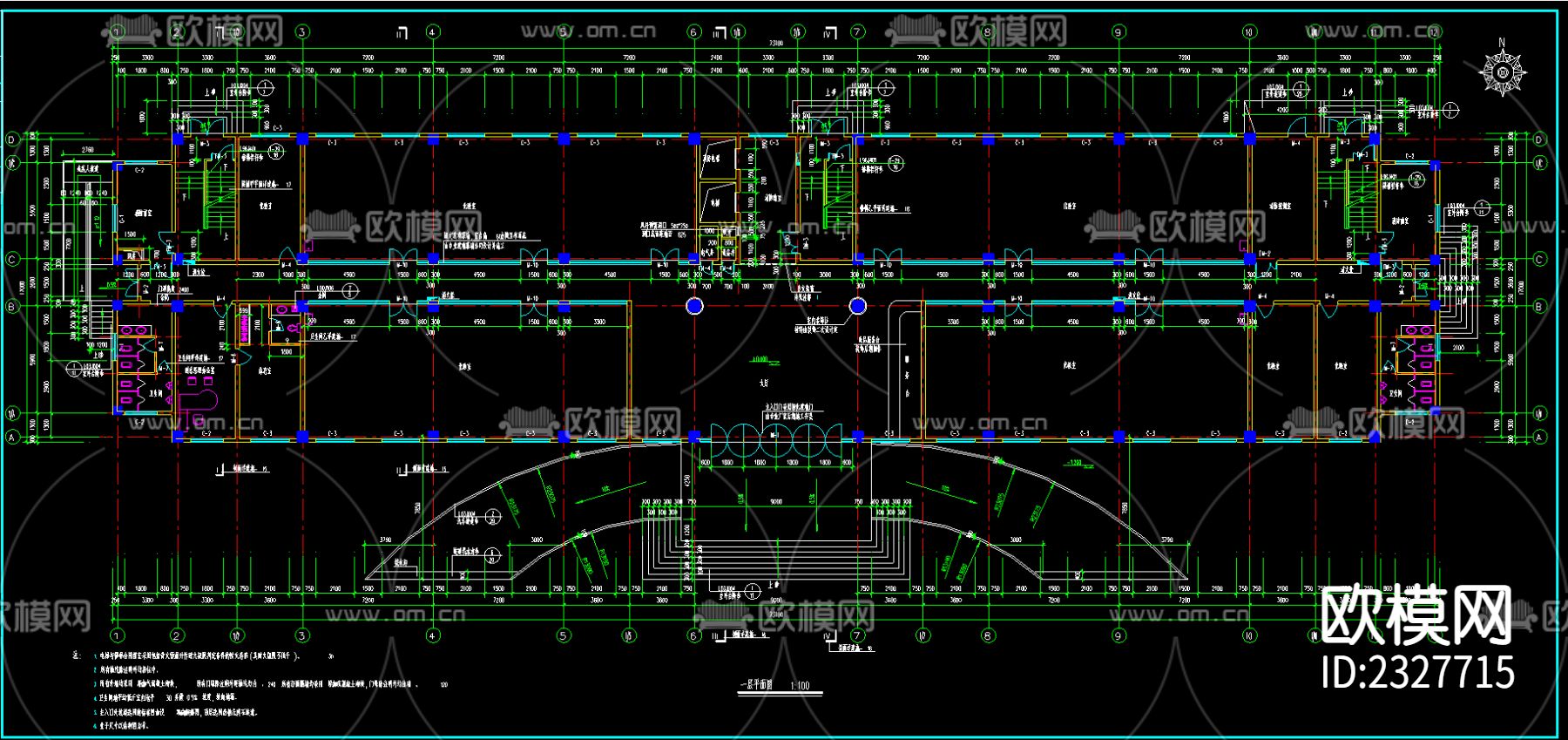 办公楼建筑CAD施工图下载（渲染图3）