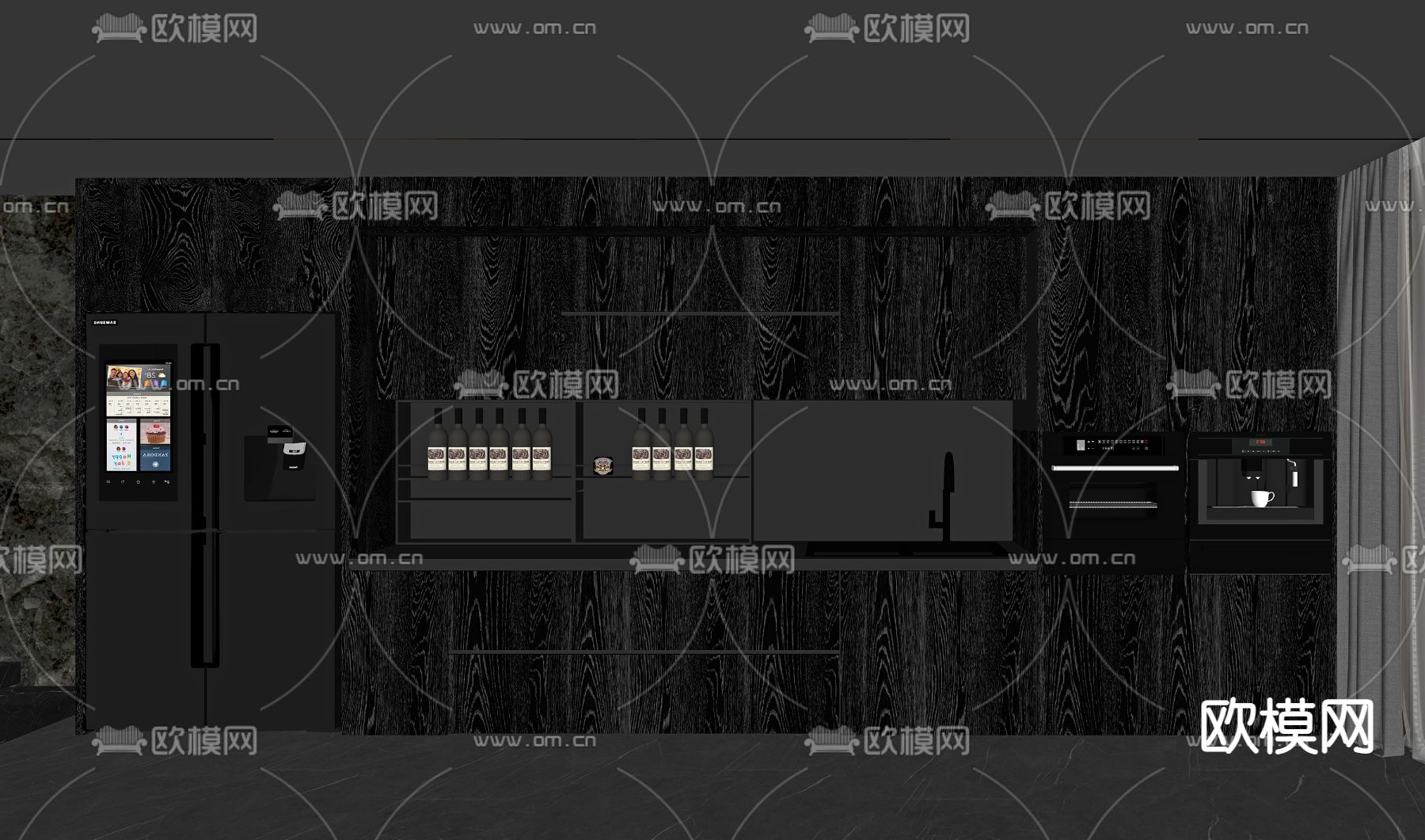 暗黑风酒柜su模型下载（渲染图2）