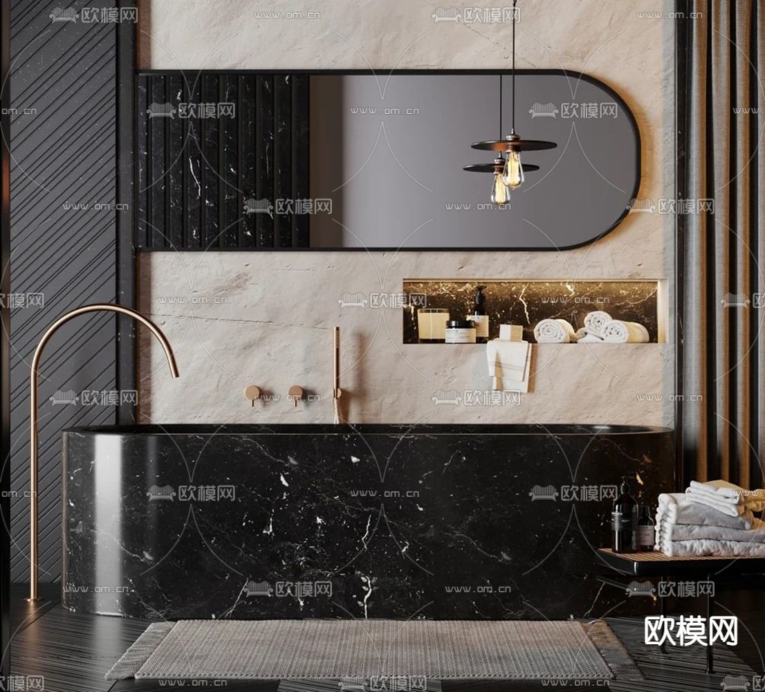 暗黑风浴室 浴缸3d模型下载