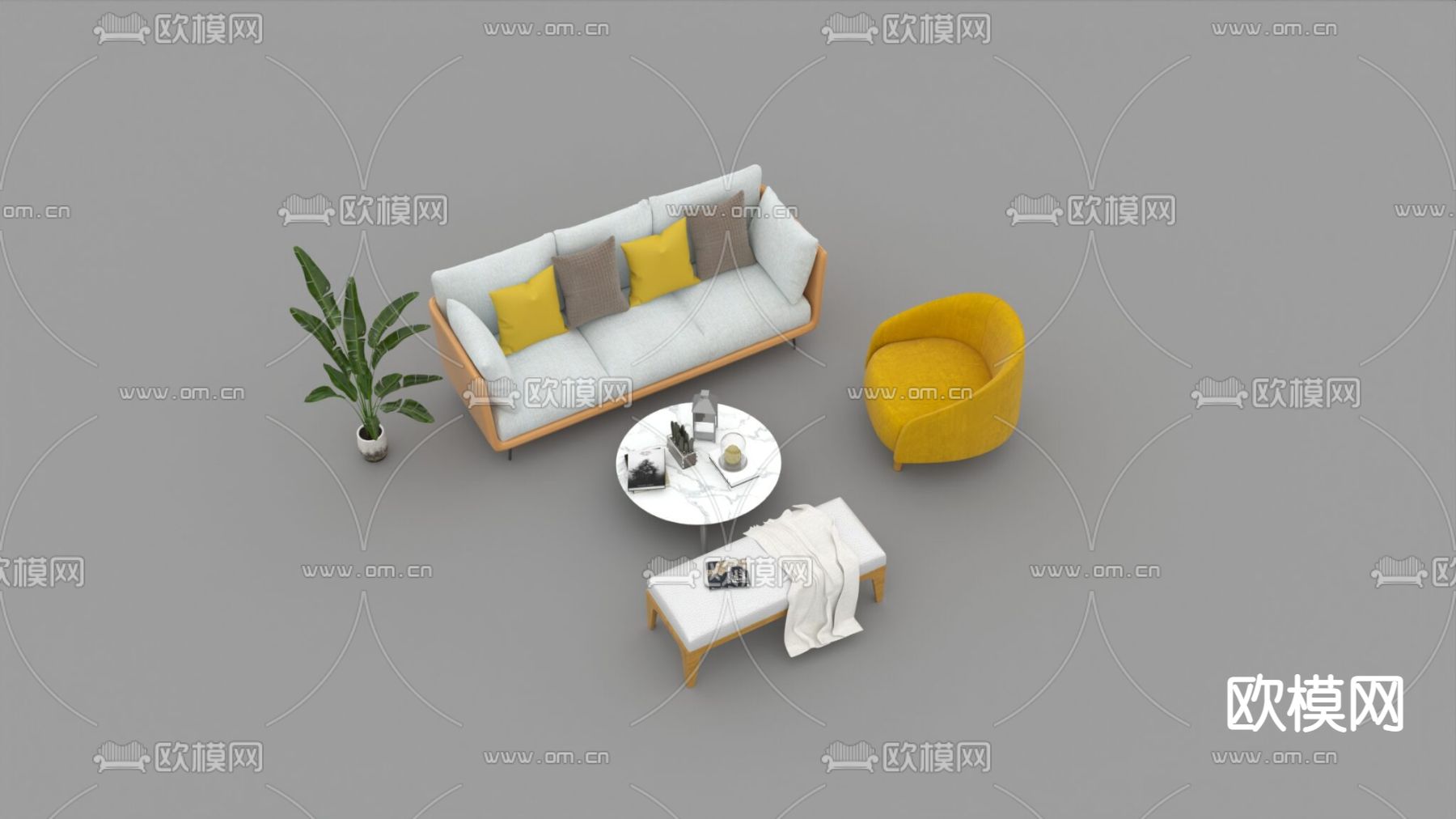 北欧简约实木布艺沙发组合免费3d模型下载