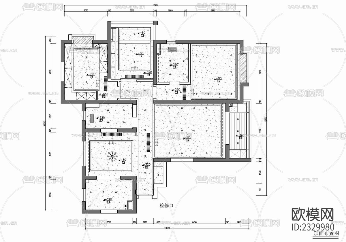 134㎡家装cad施工图下载（渲染图3）
