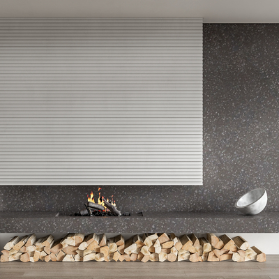  现代壁炉火炉 柴火堆su模型 